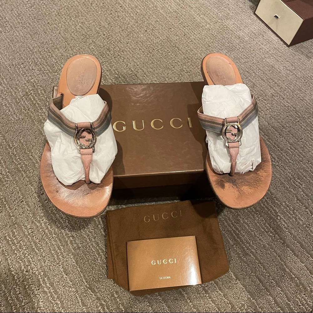 Gucci Lifford Kitten Heel Pink Leather Sandal